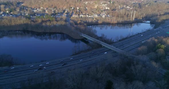 Aerial of Katonah and Cars Driving on a Highway in Upstate New York