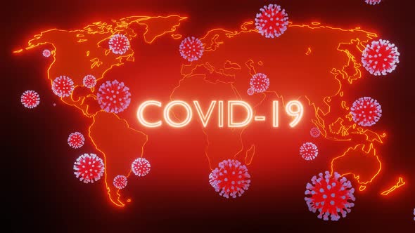 Map of Earth is Highlighted in Glow Red and Particles of Coronavirus Fly Over It