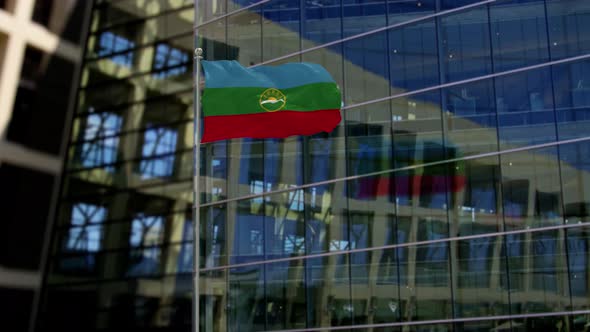 Karachay Cherkessia Flag Waving On A Skyscraper Building