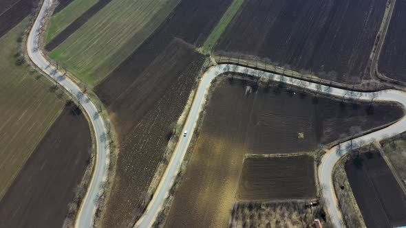 Aerial view of country road