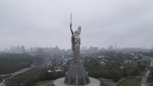 Kyiv, Ukraine Aerial View in Autumn : Motherland Monument. Kiev