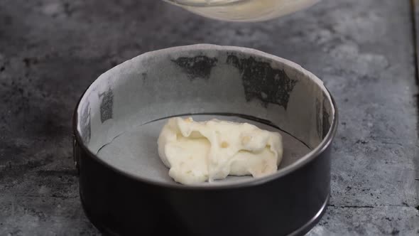 Female Hands Put Meringue in Baking Dish