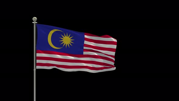 Malaysia 3D Illustration of the waving flag On a pole with  Chroma Key alt