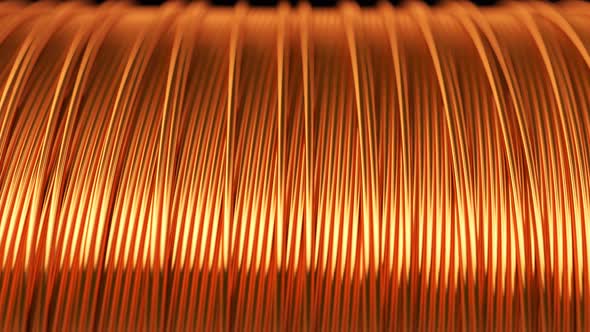 Copper wire loopable animation. Electricity power conductor metal Industrial.