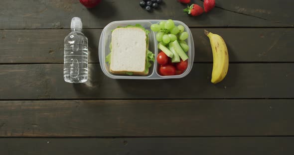 Video of healthy packed lunch of fruit and vegetables