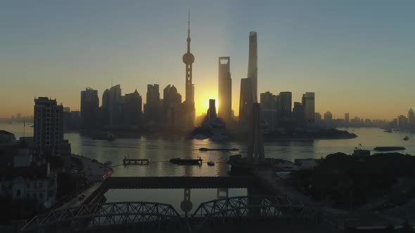 Shanghai at Sunrise. Aerial View