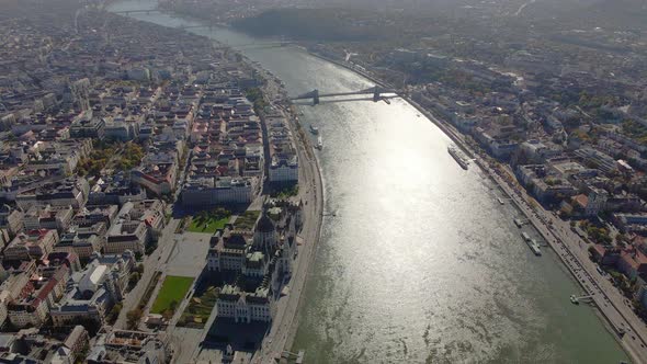 Pulling away from the River Danube near Parliament in Budapest