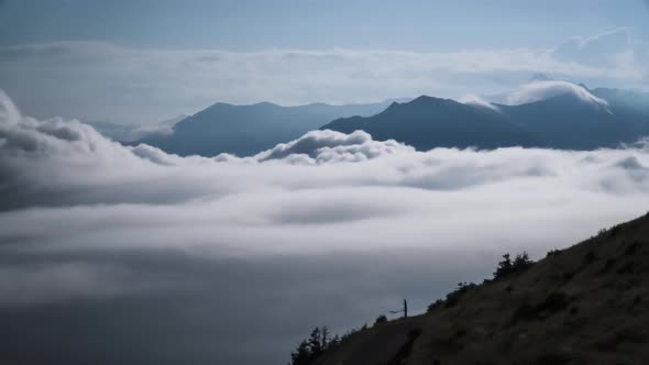 Night timelapse of clouds moving in the valley in Pokut, Kackar Mountains, Turkey