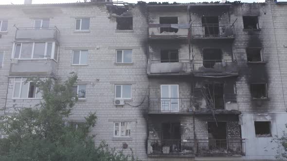 War in Ukraine  a Destroyed Building in the City of Makariv