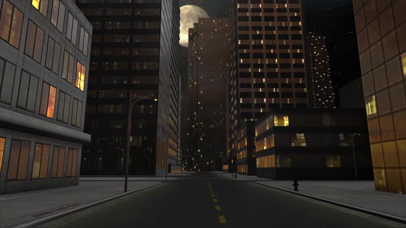 Empty city street at night