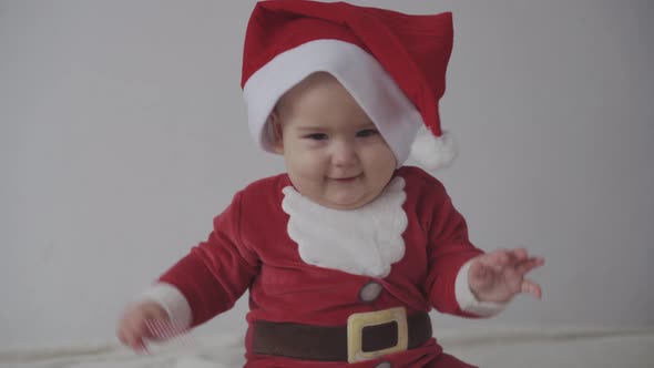 Merry Xmas Happy New Year Infants Childhood Holidays Concept Closeup Smiling 7 Month Funny Newborn