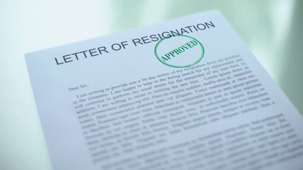 Approved Letter of Resignation, Hand Stamping Seal on Official Paper, Drawdown