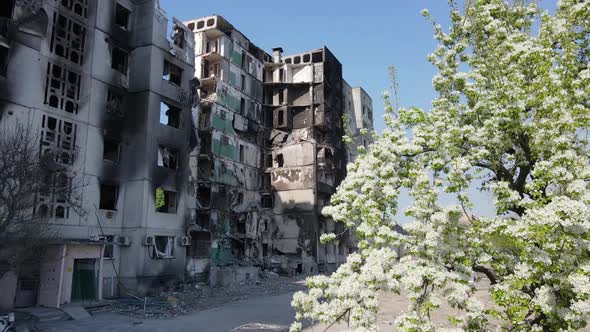 Consequences of the War  Ruined Residential Building in Borodyanka Ukraine