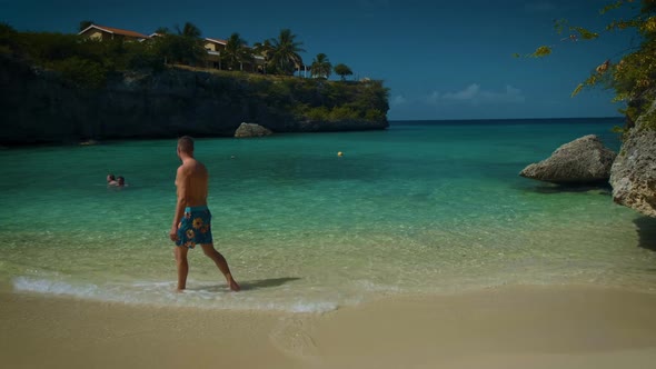 Playa Lagun Beach Cliff Curacao Beautiful Tropical Bay with White Sand and Blue Ocean Curacao