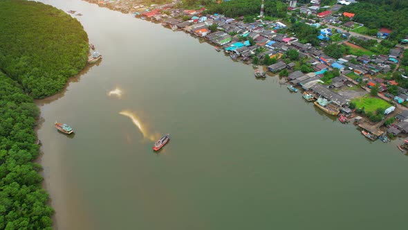 Aerial view over the harbor and fishing villages