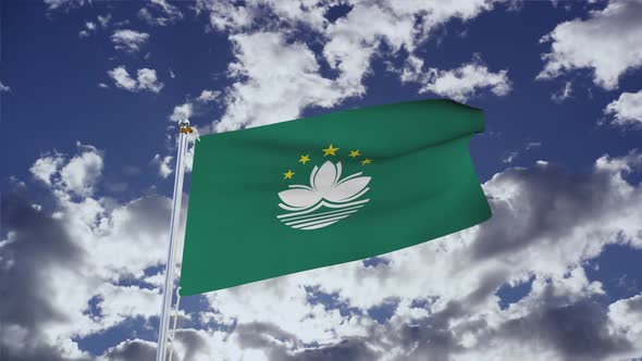 Macau Flag With Sky 4k