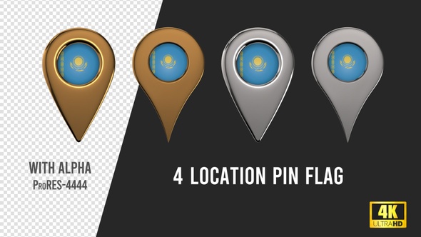 Kazakhstan Flag Location Pins Silver And Gold