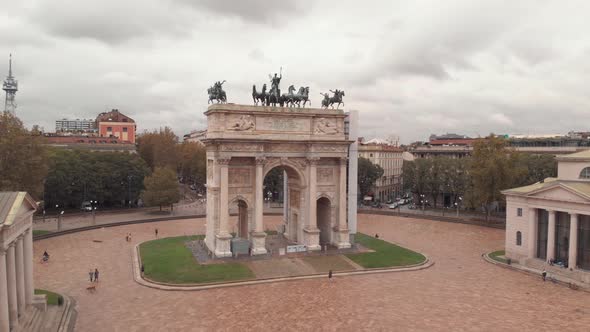 Milan City Gate, Porta Sempione, Aerial Shot