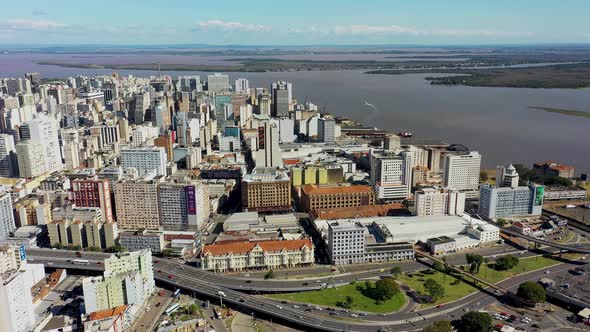 Porto Alegre, Brazil. Brazilian city skyline landmark. Buildings at downtown city.