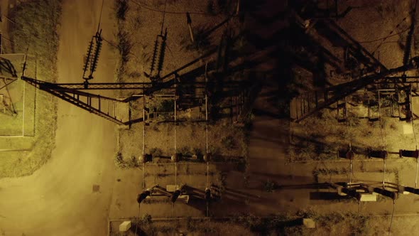 Electric Distribution Station Night Aerial View