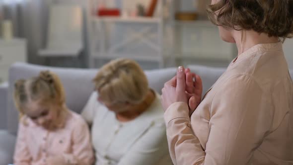 Mom Satisfied With Old Nanny Watching After Little Daughter, Childminder Service