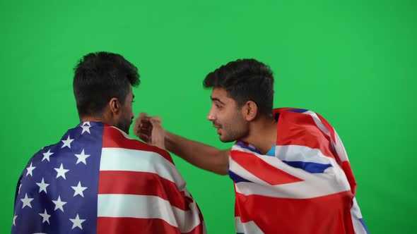 Middle Eastern Football Fans Arguing As British Team Wins American Talking at Chromakey Background