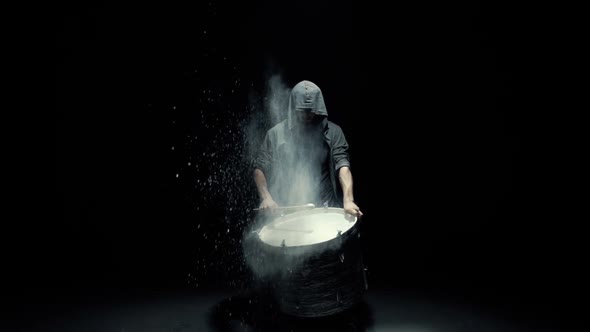 Game on a Dusty Drum Close Up. Slow Motion