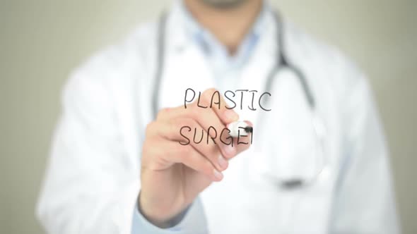 Plastic Surgery, Doctor Writing on Transparent Screen alt