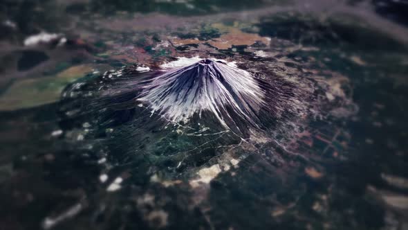 Realistic relief map of Mount Fuji 3D render 360 degrees loop animation