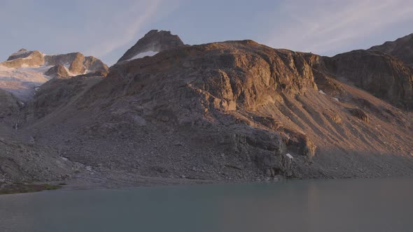 Panoramic View of Vibrant Colorful Glacier Lake Up in Rocky Mountains