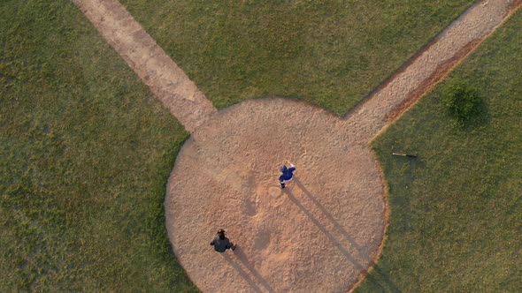 High angle view of baseball players during a match