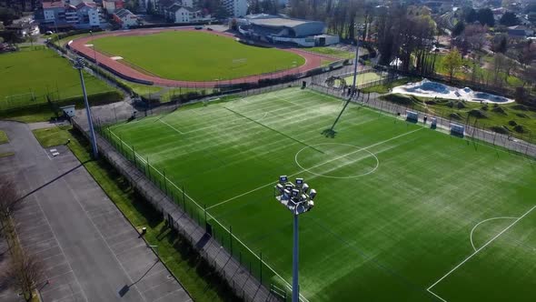 Drone Shot of an Empty Football Pitch during Lockdown