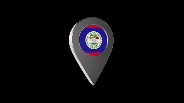 3d Animation Map Navigation Pointer With Belize Flag With Alpha Channel - 2K