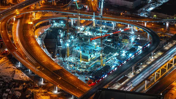 Timelapse of construction and road in the city