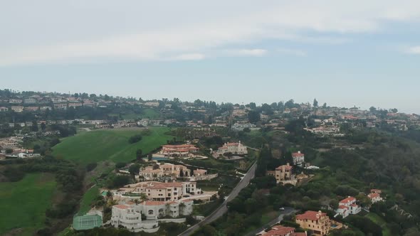 Midday drone view and moving forward above the Pales Verdes Estates golf club, California. ( DJi Spa