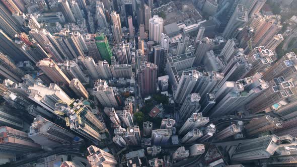 Aerial view of financial district and business center in smart city in Asia. Hong Kong Downtown.