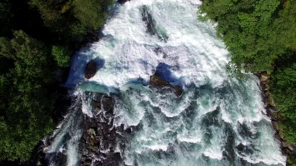 Aerial view of river rapids on Norwegian river