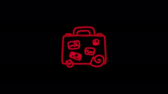 Neon line Suitcase for travel icon isolated on black background. Traveling baggage sign.