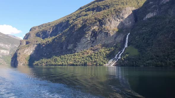 Waterfalls in the Geiranger Fjord in Norway