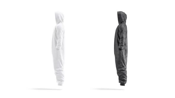 Blank black and white plush jumpsuit hood mockup, looped rotation