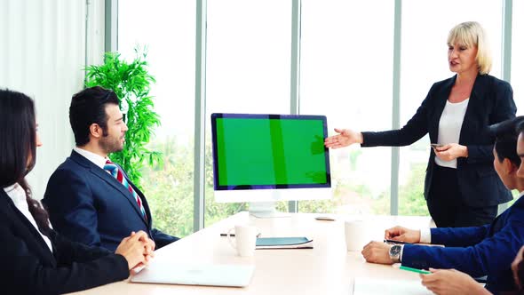 Business People in the Conference Room with Green Screen