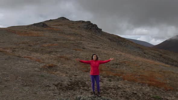 Adventurous Girl Hiking Up Nares Mountain