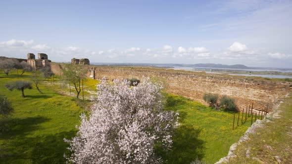 Mourao castle and alqueva dam reservoir in Alentejo, Portugal