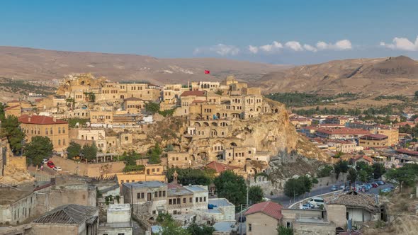 Urgup Town Aerial View From Temenni Hill in Cappadocia Region of Turkey Timelapse