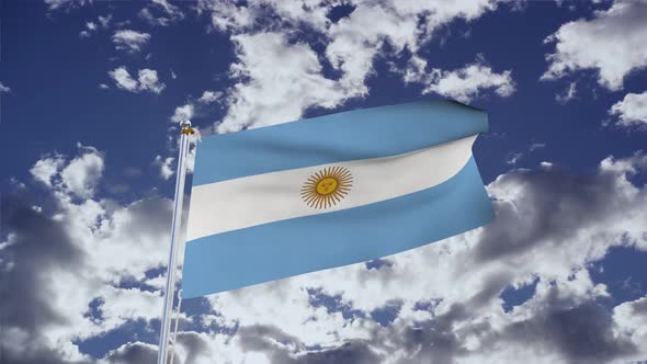 Argentina Flag With Sky 4k