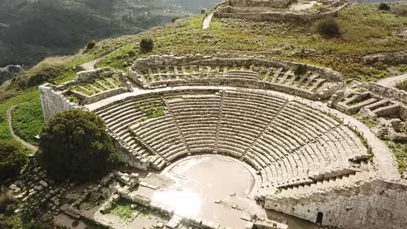 Drone view of the theatre in Segestam Sicily, Italy