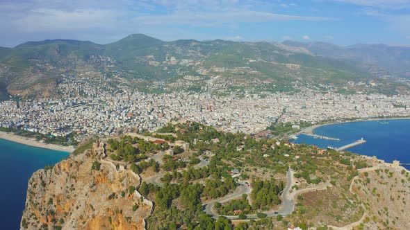 Alanya Castle  Alanya Kalesi Aerial View of Mountain and City Turkey