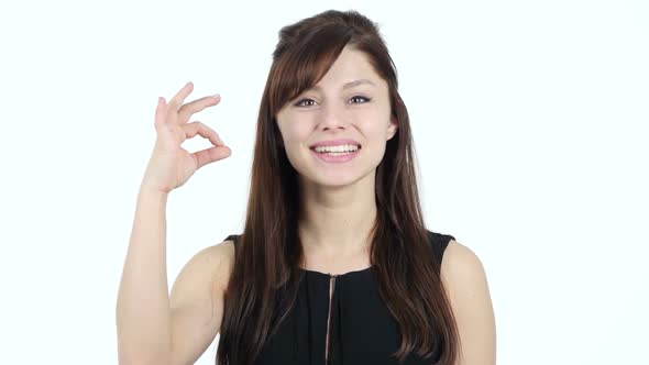 Okay Sign by Young Girl, White Background