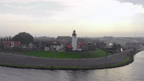 Hazy Morning Aerial View of the Town of Urk in the Netherlands
