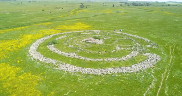 Aerial view of a megalithic monument, Golan Heights, Israel.